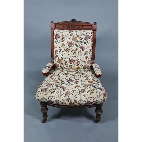 966 - A late 19th/20th century walnut framed and moulded open armchair with autumn leaf and floral pattern... 