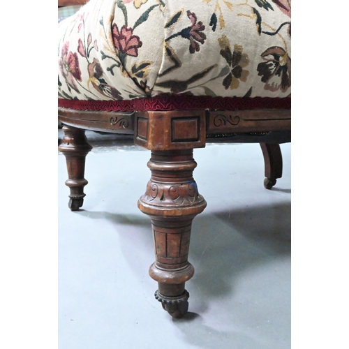 966 - A late 19th/20th century walnut framed and moulded open armchair with autumn leaf and floral pattern... 