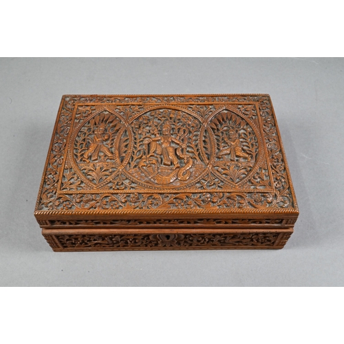 522 - A 19th century Anglo-Indian Vizagapatam sandalwood and bone stationary box with geometric mosaic sad... 