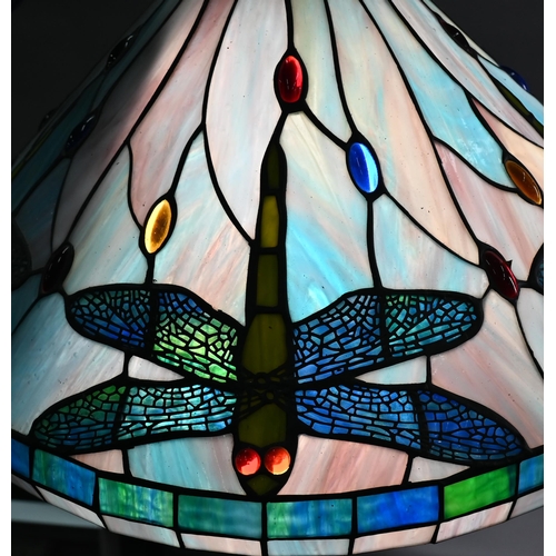 1294 - Tiffany style leaded stained glass ceiling lightshade decorated with dragonflies, c/w chain and ceil... 