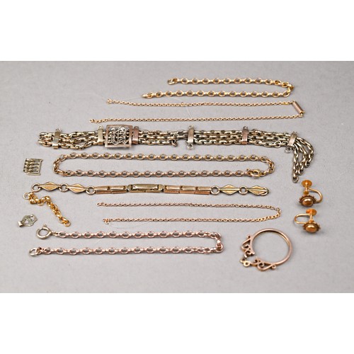 214 - A collection of 9ct old gold jewellery items including bracelets, chains etc all a/f, approx 37g all... 