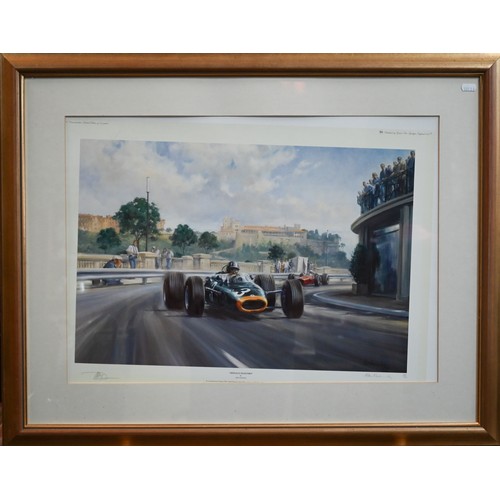 1131 - A collection of eight framed limited edition motor racing F1 (Formular 1) coloured prints by Alan Fe... 