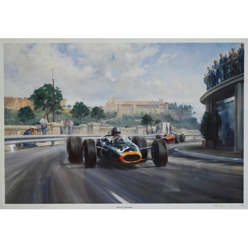 1131 - A collection of eight framed limited edition motor racing F1 (Formular 1) coloured prints by Alan Fe... 