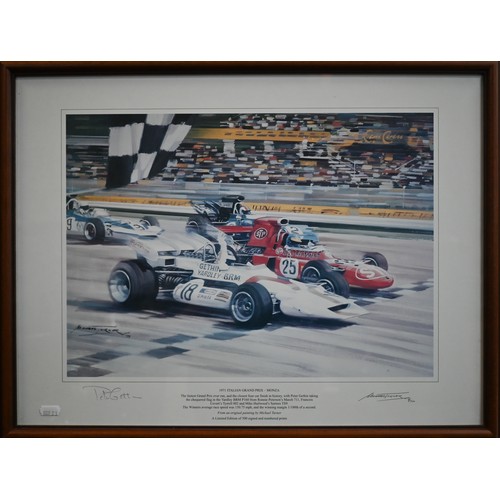 1131 - A collection of eight framed limited edition motor racing F1 (Formular 1) coloured prints by Alan Fe... 