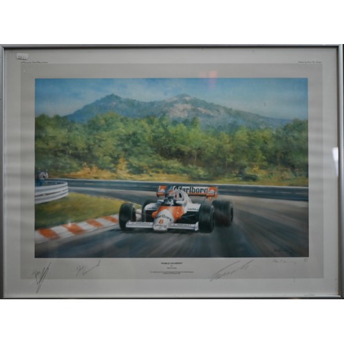 1131 - A collection of eight framed limited edition motor racing F1 (Formular 1) coloured prints by Alan Fe... 