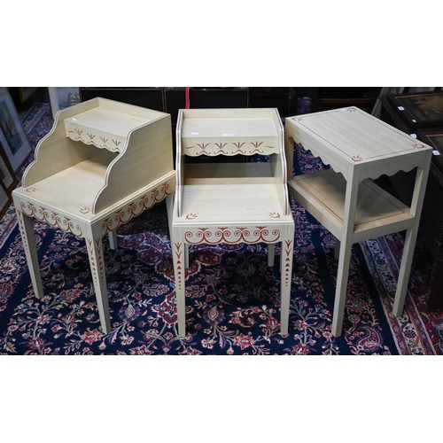 920 - A pair of contemporary cream painted stencilled bedside stands in the Scandinavian style, 41 cm x 47... 