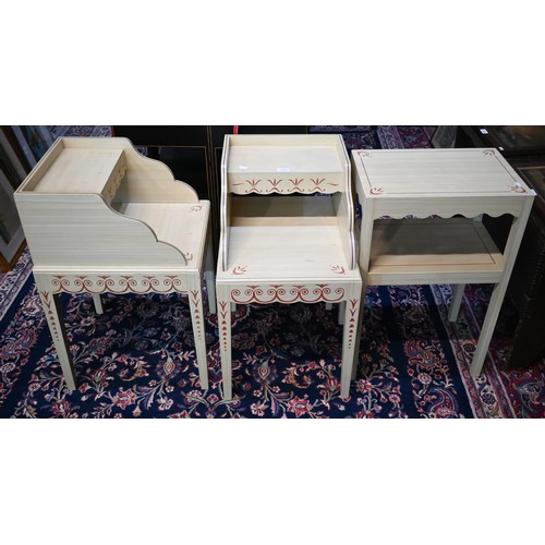 920 - A pair of contemporary cream painted stencilled bedside stands in the Scandinavian style, 41 cm x 47... 