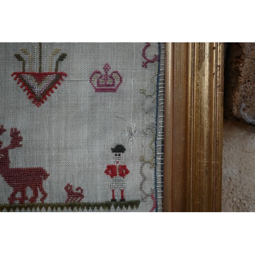 1243 - George III petit point sampler by Ann Strong aged 15/Ann Thompson 1799, worked with alphabets, aphor... 