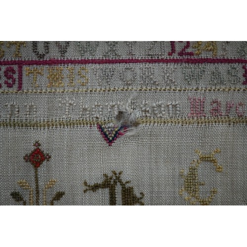 1243 - George III petit point sampler by Ann Strong aged 15/Ann Thompson 1799, worked with alphabets, aphor... 