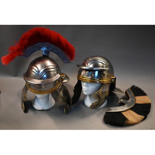 1280B - WITHDRAWN Four steel and leather reproduction Roman helmets (re-enactment props) to/with a skullcap ... 