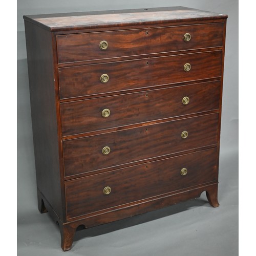 961 - A Victorian mahogany country house chest of five long graduated drawers with brass back-plate and ri... 