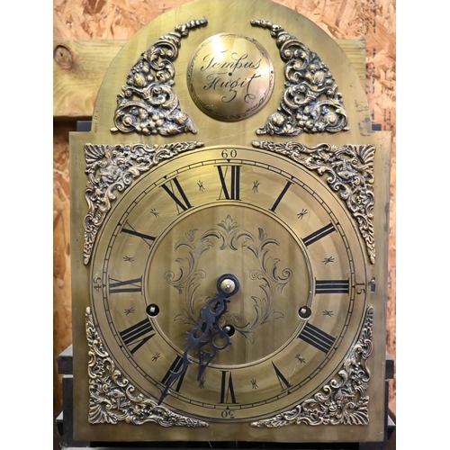 581 - A 1920s eight-day three train oak longcase clock in the 18th century manner, with brass dial a/f (pe... 