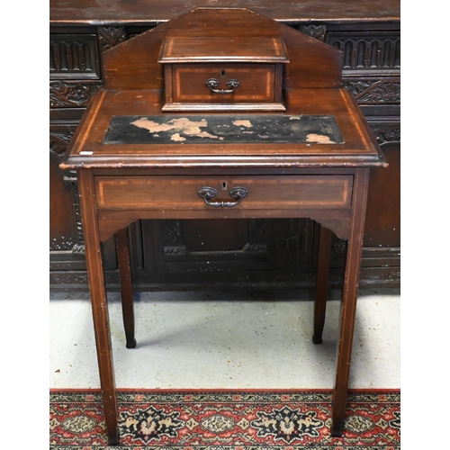 612 - An Edwardiain inlaid walnut bonheur-du-jour with two drawers, a/f, 64 cm wide x 44 cm deep x 96 cm h... 