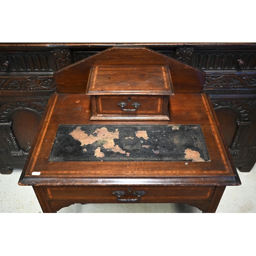 612 - An Edwardiain inlaid walnut bonheur-du-jour with two drawers, a/f, 64 cm wide x 44 cm deep x 96 cm h... 