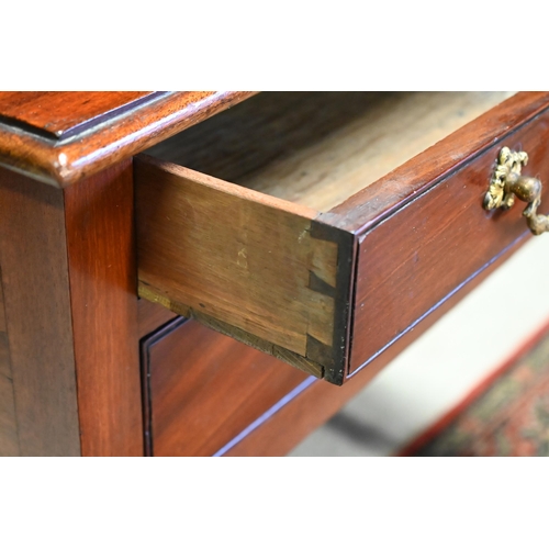 266 - A George III mahogany three drawer side table, with cast gilt-metal fittings, raised on inner-chamfe... 