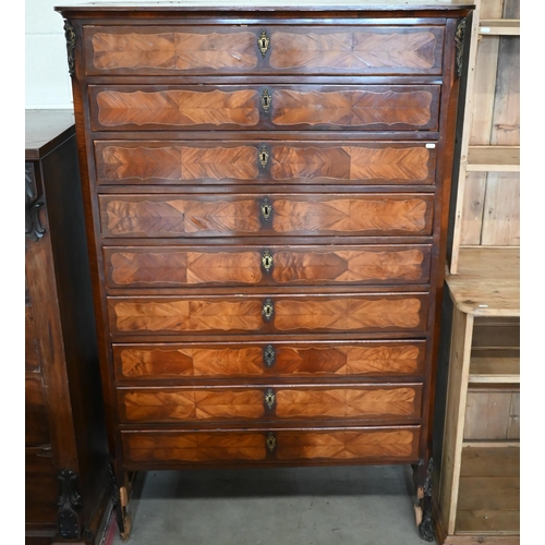 381 - A 19th century French kingwood and gilt metal mounted tall boy chest with nine drawers (originally t... 