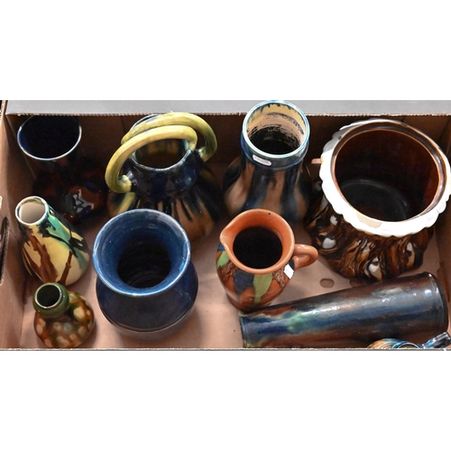 50 - Ten various Victorian and later earthenware jugs and vases with decorative glazes (box)