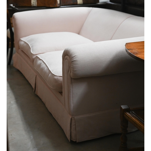 490 - A country house Chesterfield deep seated sofa in pale dusky pink linen upholstery, 210 cm wide x 120... 