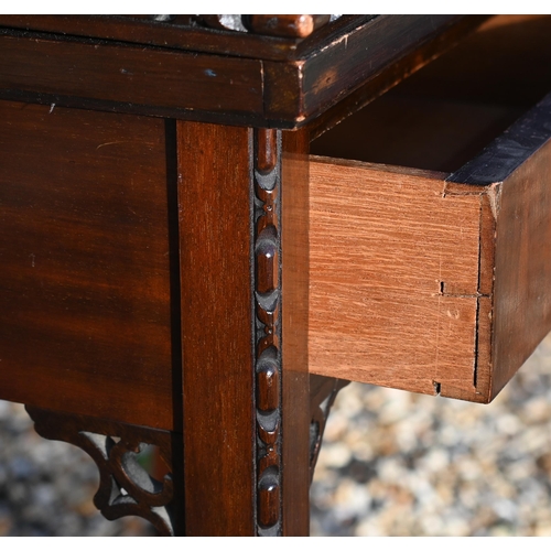 394 - A Chippendale style mahogany card table with folding top over two drawers, 77 cm wide x 42 cm deep x... 