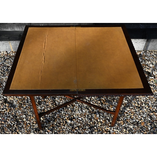 394 - A Chippendale style mahogany card table with folding top over two drawers, 77 cm wide x 42 cm deep x... 