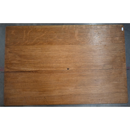 436 - A GRVI '1938' branded rectangular oak coffee table on square supports, 92 cm w x 60 cm d x 40