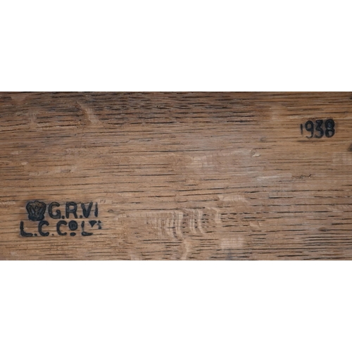 436 - A GRVI '1938' branded rectangular oak coffee table on square supports, 92 cm w x 60 cm d x 40