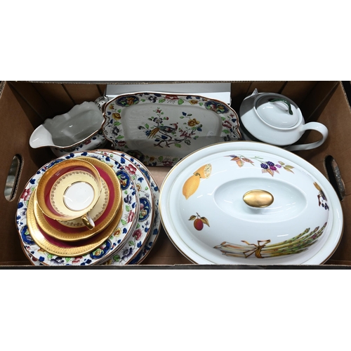 112 - Large Royal Worcester 'Evesham' casserole and cover and two Royal Worcester jugs, various tea wares,... 