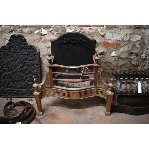 14 - A traditional Adam style brass and cast iron backed fire basket to/w a set of five steel fire irons,... 