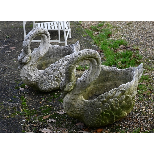 2 - A weathered pair of ornamental cast stone garden 'swan' planters (2)