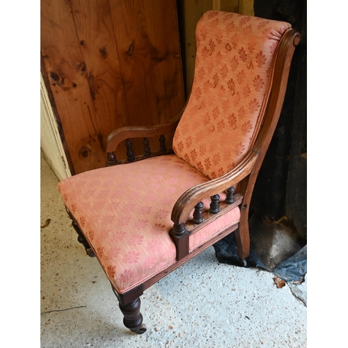 21 - A late Victorian mahogany framed chair with pink upholstery