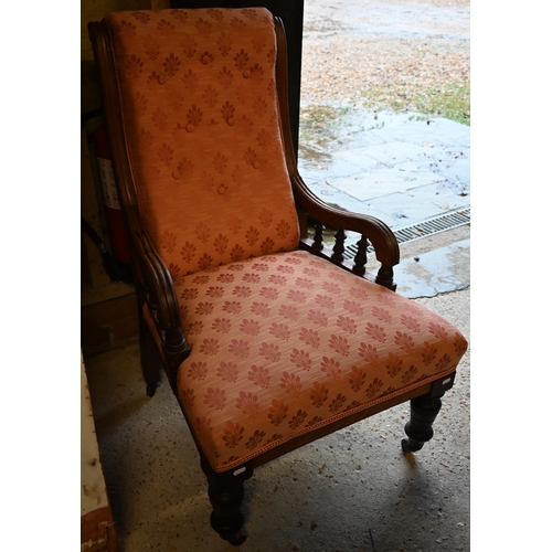 21 - A late Victorian mahogany framed chair with pink upholstery