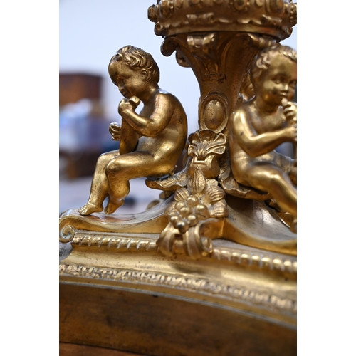 214 - 19th Century ormolu triform lamp-base, mounted with three musical putti, 20cm high, to/w a pair of g... 