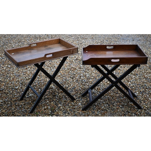 23 - Two 19th century butlers' trays on stands, one oak, one mahogany, both a/f (2)
