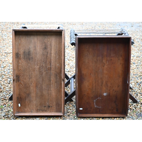 23 - Two 19th century butlers' trays on stands, one oak, one mahogany, both a/f (2)