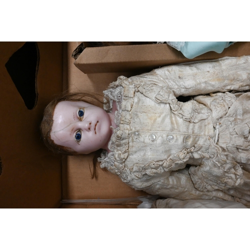 234 - French wax-head girl doll with studded leather body, Mme Montanari circa 1850, 56cm (head a/f) to/w ... 