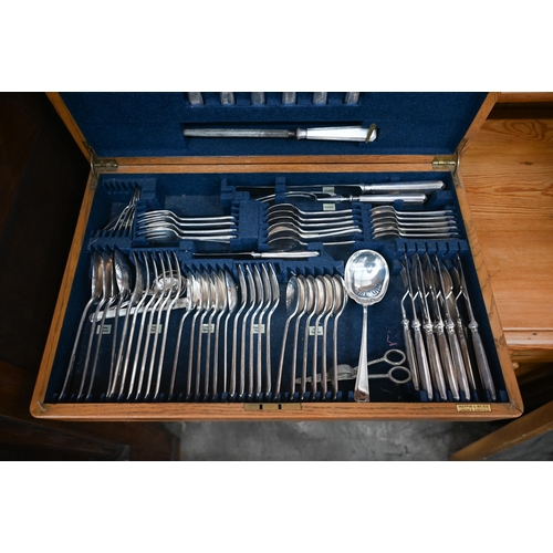 247 - Mappin & Webb oak canteen containing a set of Mappin Plate flatware and cutlery etc