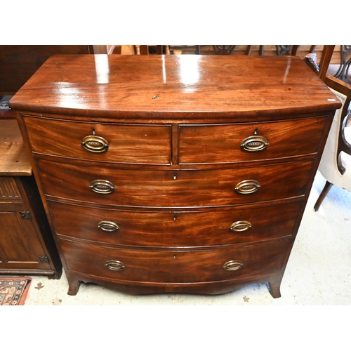 262 - A Victorian bowfront mahogany chest of two short over three long graduated drawers on splayed bracke... 