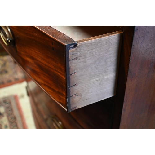 262 - A Victorian bowfront mahogany chest of two short over three long graduated drawers on splayed bracke... 