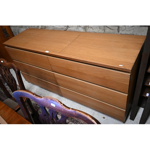 283 - A large contemporary beech six drawer sideboard, 161 cm x 48.5 cm x 79 cm h