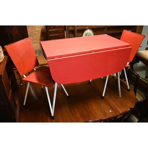 292 - A vintage red formica kitchen table/pair chairs, circa 1950s