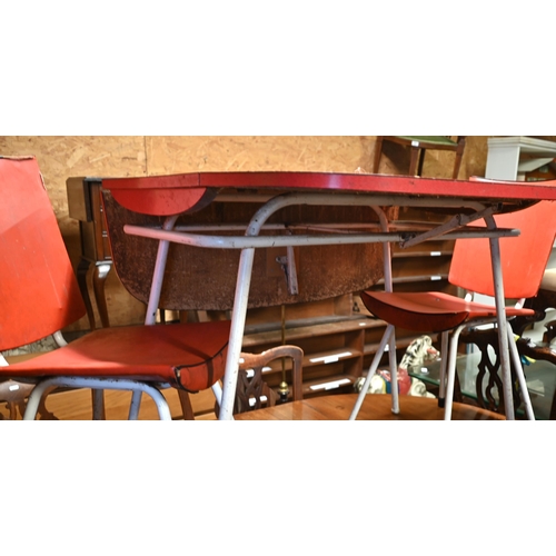 292 - A vintage red formica kitchen table/pair chairs, circa 1950s