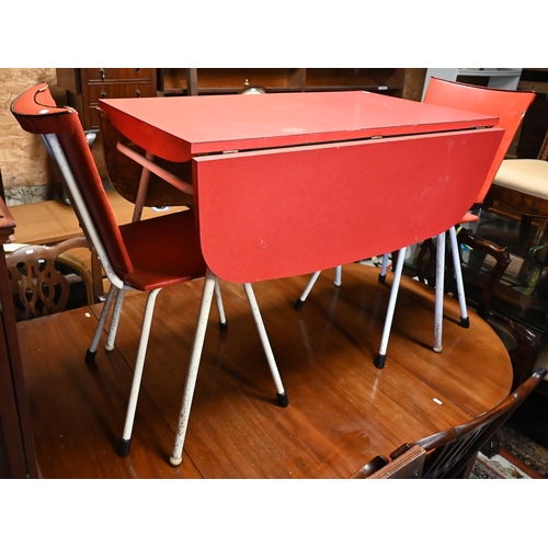 292 - A vintage red formica kitchen table/pair chairs, circa 1950s