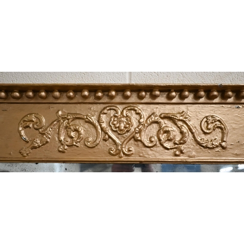 297 - A large breakfront triple-plate over mantel mirror in gesso and gilt wood frame, 156 cm x 80 cm