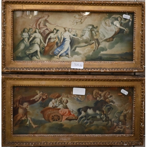 306 - A pair of 18th century allegorical hand-coloured stipple engravings in the Kauffman manner, 15 x 37 ... 