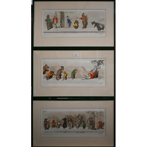 307 - A trio of French comic dog etchings, pencil signed, 17 x 44 cm (3)