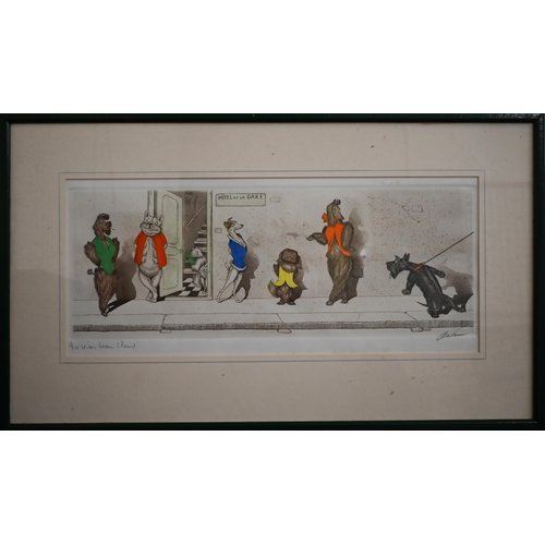 307 - A trio of French comic dog etchings, pencil signed, 17 x 44 cm (3)