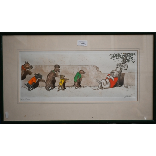 307 - A trio of French comic dog etchings, pencil signed, 17 x 44 cm (3)