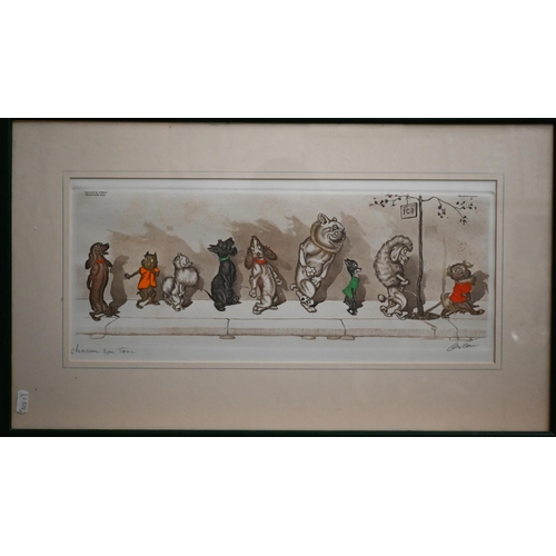 307 - A trio of French comic dog etchings, pencil signed, 17 x 44 cm (3)