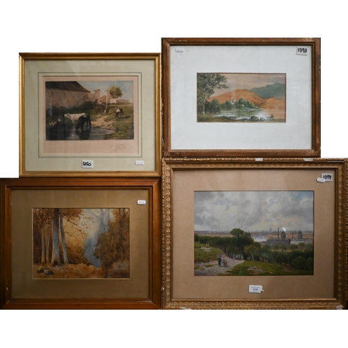 310 - Assorted watercolours including stag, Cecil Wallinger landscape, R F McIntyre London from Greenwich ... 