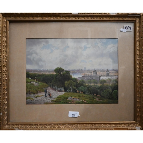 310 - Assorted watercolours including stag, Cecil Wallinger landscape, R F McIntyre London from Greenwich ... 